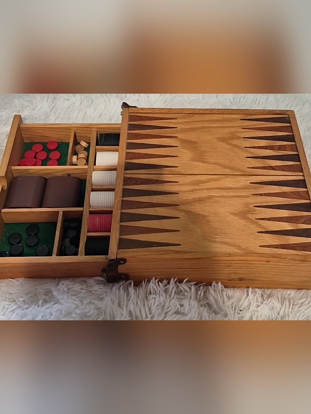 Marlboro Wooden Backgammon Set with Red, White, Black, Brown Pieces